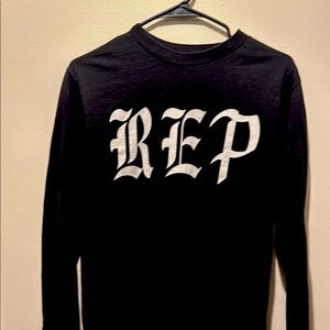 Black Long Sleeve Shirt with White REP Print
